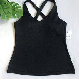 Gap brushed jersey ribbed crossback true black tank top size Small